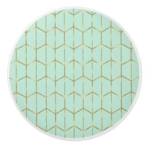 Boho Mintgrün Sechseck Gold & Geometrischer Glamou Keramikknauf