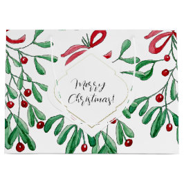 Boho Mistletoe Watercolor Mit Monogramm Große Geschenktüte