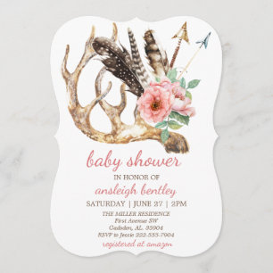 Boho mit Blumen und Geweih-Babyparty-Einladung Einladung