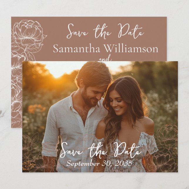 Boho Mocha Mousse Moderne Minimalistische Hochzeit Save The Date (Vorne/Hinten)