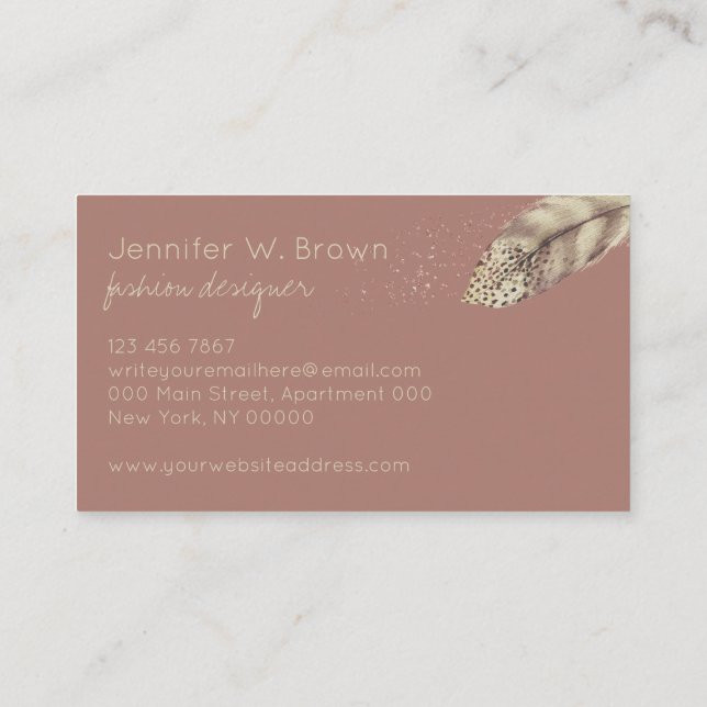 Boho-Mode Goldvogelfeder Visitenkarte (Rückseite)