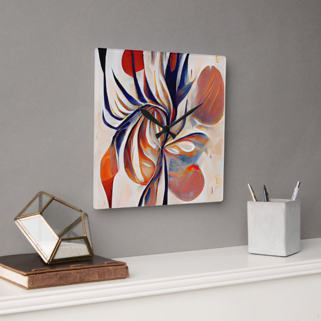 Boho Modern Abstrakt Artwork Quadratische Wanduhr (Büro)