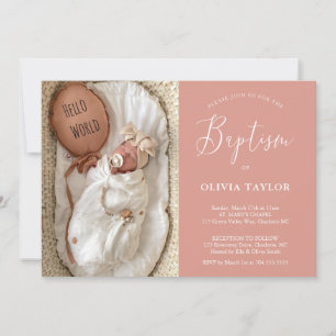 Boho Modern Baby Blush Pink Dusty Rose Taufe Einladung