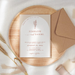 Boho Modern Beige Terracotta Script Wedding Arch Einladung