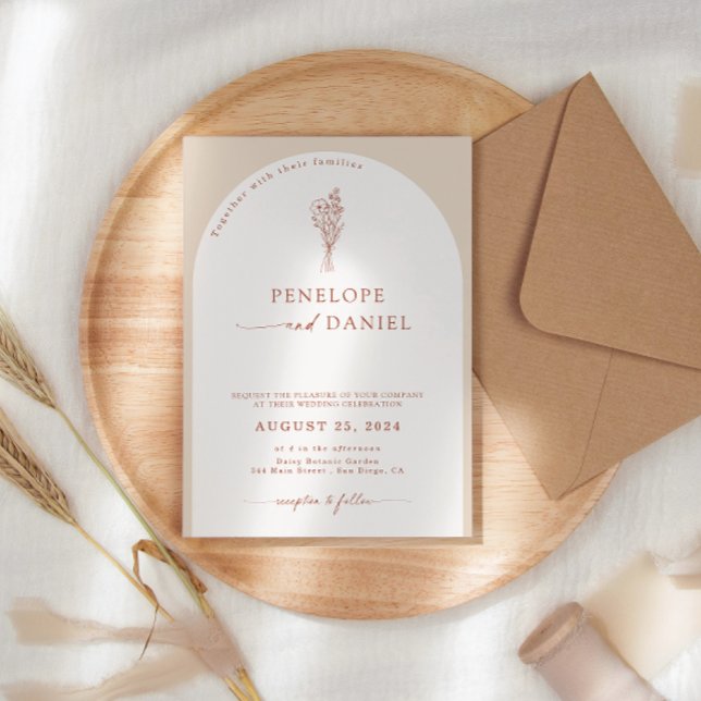 Boho Modern Beige Terracotta Script Wedding Arch Einladung (Von Creator hochgeladen)