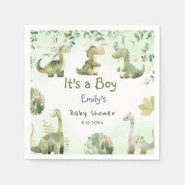 Boho Modern Boho Watercolor Dinosaur Greenery Boy  Serviette