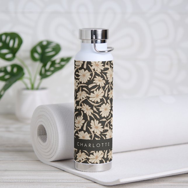 Boho Modern Botanical Black Ivory Personalisiert Trinkflasche (Yoga)