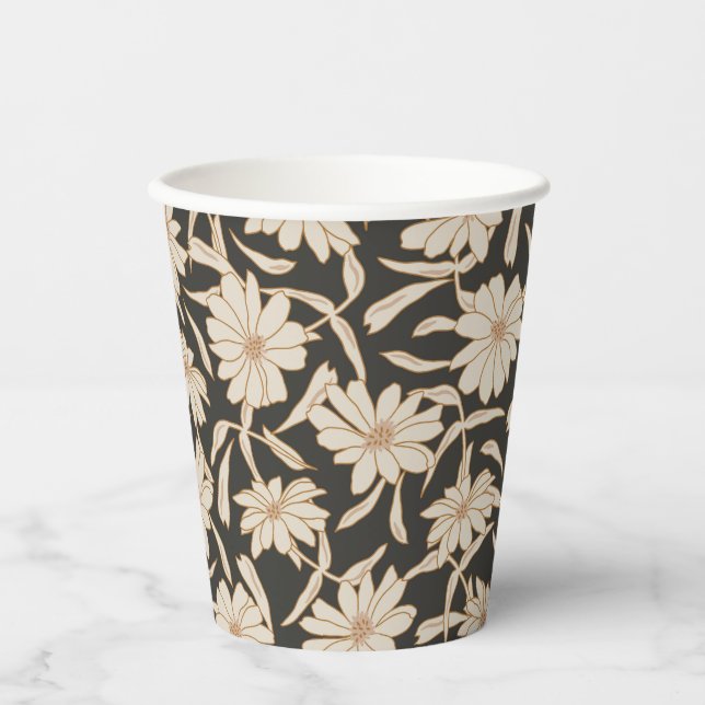 Boho Modern Botanical Black Ivory Wedding Pappbecher (Vorderseite)