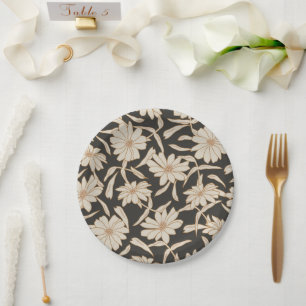 Boho Modern Botanical Black Ivory Wedding Pappteller