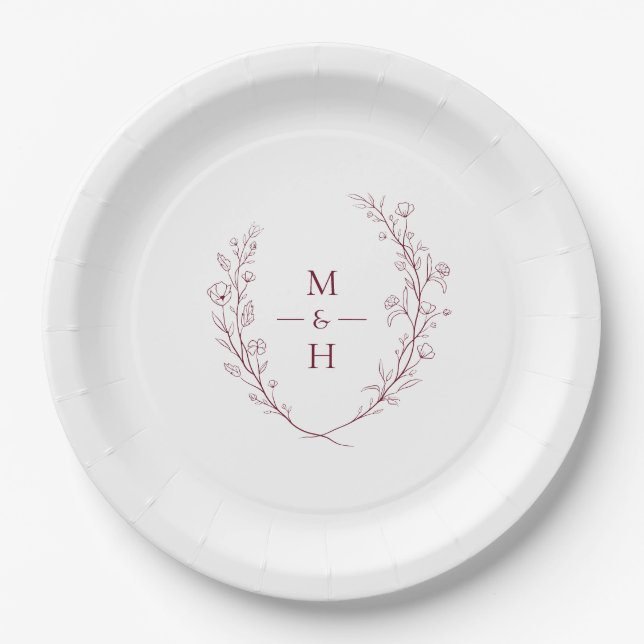 Boho Modern Botanical Monogram Wedding Party Pappteller (Vorderseite)