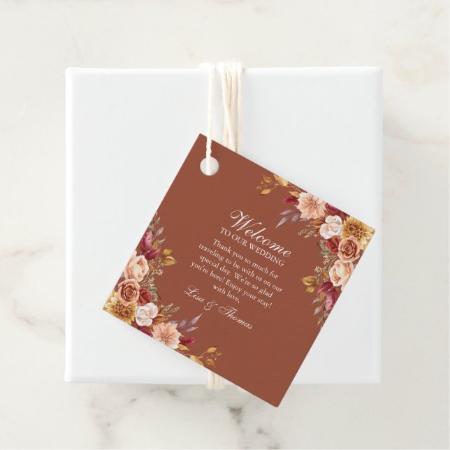 Boho Modern Burnt Orange Terracotta Floral Wedding Geschenkanhänger (Beispiel)