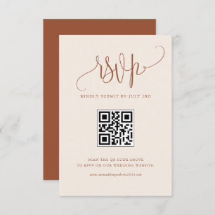Boho Modern Calligraphy Terracotta Wedding QR Code RSVP Karte