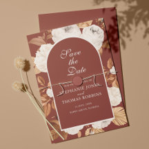 Boho Modern Dark Terracotta Save the Date Card