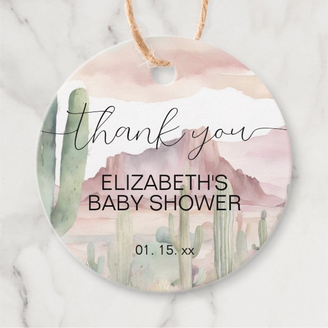 Boho Modern Desert Nature Cactus Baby Shower Geschenkanhänger (Vorderseite)