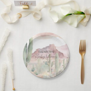 Boho Modern Desert Nature Cactus Baby Shower Pappteller