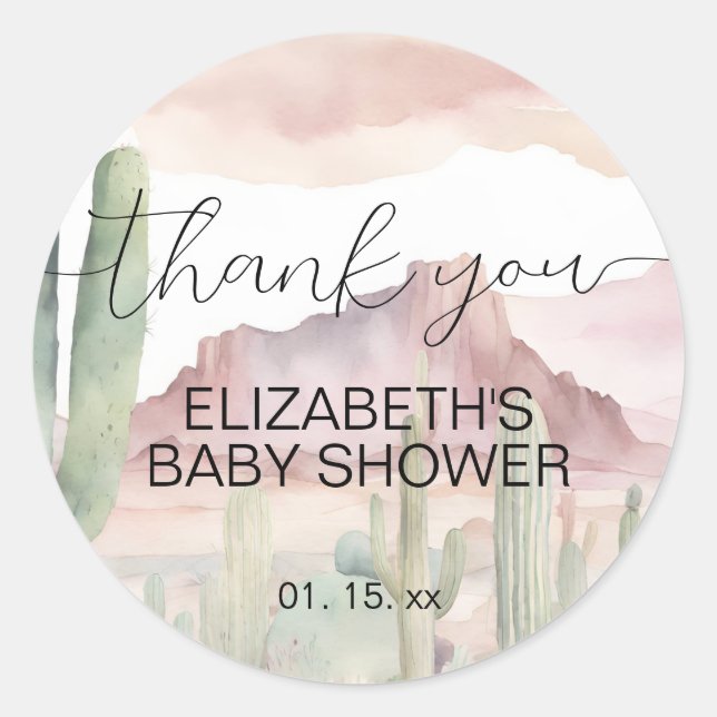 Boho Modern Desert Nature Cactus Baby Shower Runder Aufkleber (Vorderseite)