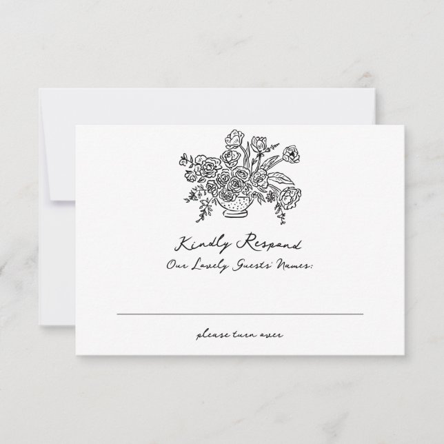 Boho Modern Doodle Wedding Website Qr Code RSVP Karte (Vorderseite)