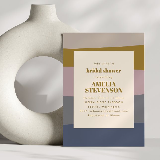 Boho Modern Dusty Mauve Blue Striping Brautparty Einladung (Von Creator hochgeladen)