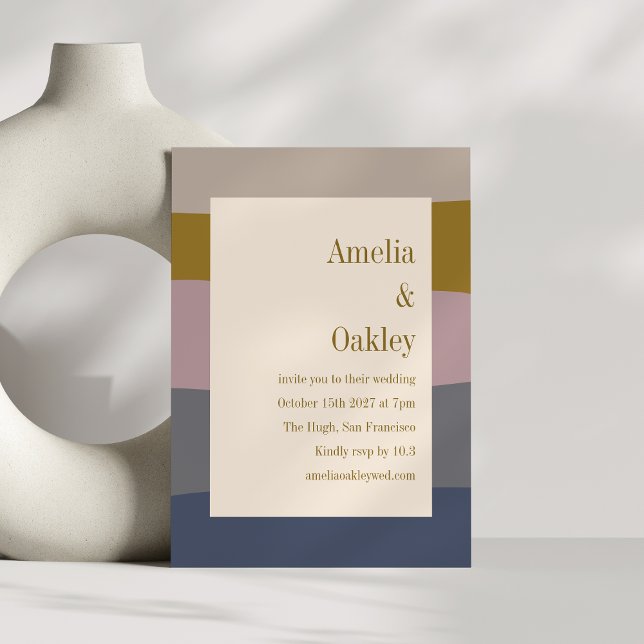 Boho Modern Dusty Mauve Gold Beige Strippenhochzei Einladung (Von Creator hochgeladen)