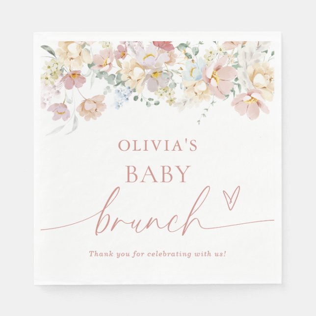 Boho Modern Floral Baby Dusche Papier Napkins Serviette (Vorderseite)