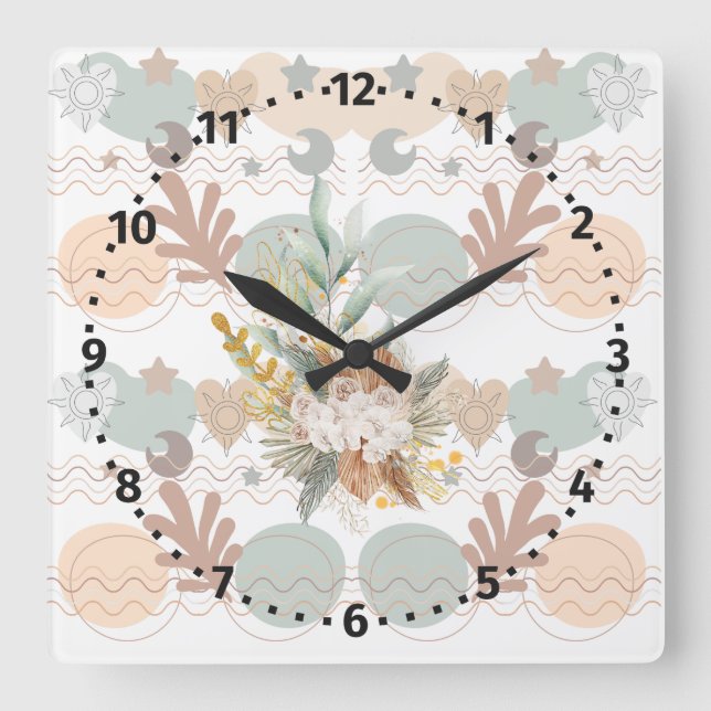 Boho modern geometric wallpaper quadratische wanduhr (Vorderseite)