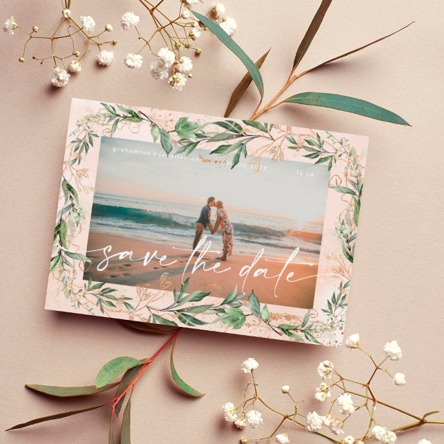 Boho Modern Golden Eukalyptus Grüne Abstrakte Regi Save The Date (Von Creator hochgeladen)