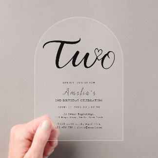 Boho Modern Heart Black Script 2. Geburtstag Acryleinladungen