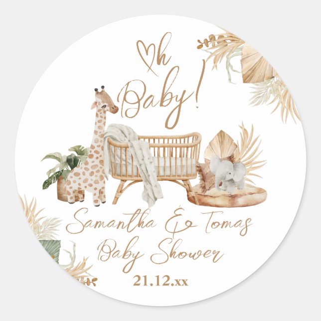 Boho Modern Heart Gender Neutral Baby Shower Runder Aufkleber (Vorderseite)
