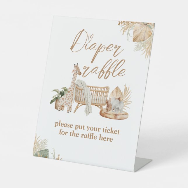 Boho Modern Heart Schriftart Babydusche Windeln Sockelschild (Vorderseite)