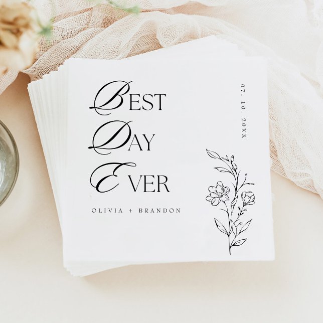 Boho Modern Minimalistisch Best Day Ever Wedding Serviette (Von Creator hochgeladen)