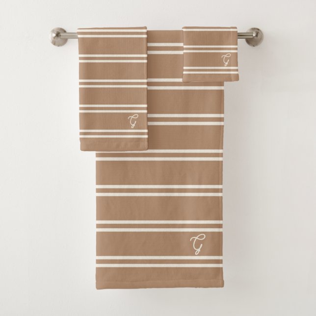 Boho Modern monogrammierter Name gestreift Beige B Badhandtuch Set (Insitu)