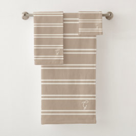 Boho Modern monogrammierter Name gestreift Taupe Badhandtuch Set