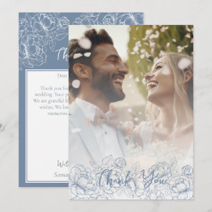 Boho Modern Periwinkle Blue Floral Elegantes Foto Dankeskarte
