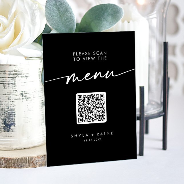 Boho Modern QR Code Black Wedding Menu Acrylschild (Boho Modern QR Code Black Wedding Menu Acrylic Sign)