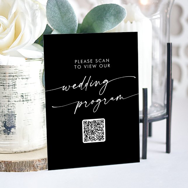 Boho Modern QR Code Black Wedding Program Acrylschild (Boho Modern QR Code Black Wedding Program Acrylic Sign)