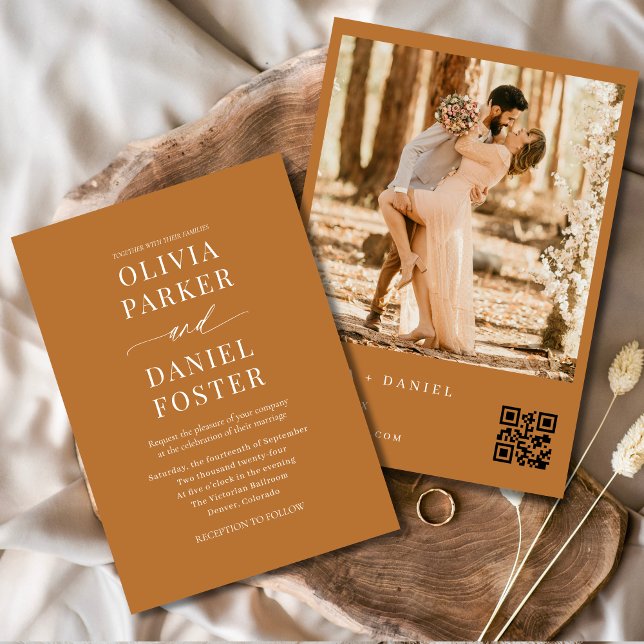 Boho Modern QR Code Elegantes Foto Hochzeit Einladung (Von Creator hochgeladen)
