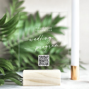 Boho Modern QR Code White Clear Wedding Program Acrylschild