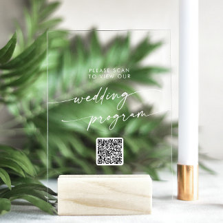 Boho Modern QR Code White Clear Wedding Program Acrylschild