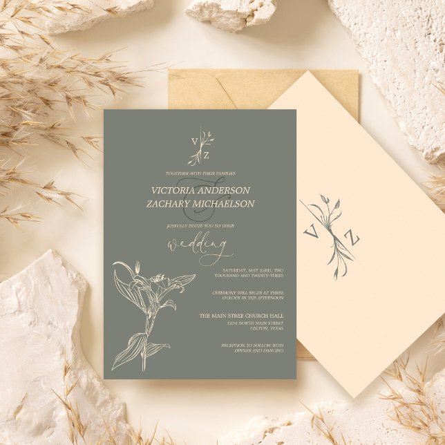 Boho Modern Sage Green Floral Wedding Einladung (Von Creator hochgeladen)
