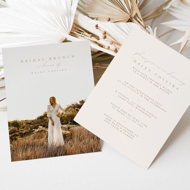 Boho Modern Script Foto Bridal Brunch Einladung (Boho Modern Script Photo Bridal Brunch Invitation)