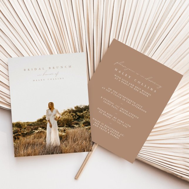 Boho Modern Script Foto Bridal Brunch Einladung (Boho Modern Script Photo Bridal Brunch Invitation)