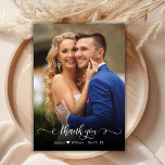 Boho Modern Script Foto Wedding Danke Card<br><div class="desc">Boho Moderne Chic Kalligrafie Script Hochzeit 2 Foto Danke Karte. Stilvolle Hochzeit danke Ihnen Vorlage mit einem vollen vertikalen Foto auf der Vorderseite mit dem Text "Danke" in einem skurrilen Wirblen Handschrift Schrift Swash Schwanz Schriftart in Weiß-Overlay auf dem Bild. Kleines niedliches Herzmotiv der Liebe zwischen Braut und Bräutigam. 2-seitige...</div>