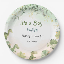 Boho Modern Watercolor Dinosaur Greenery Boy Pappteller