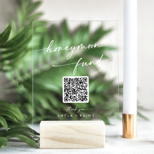 Boho Modern White Clear Wedeymoon Fund Acrylschild