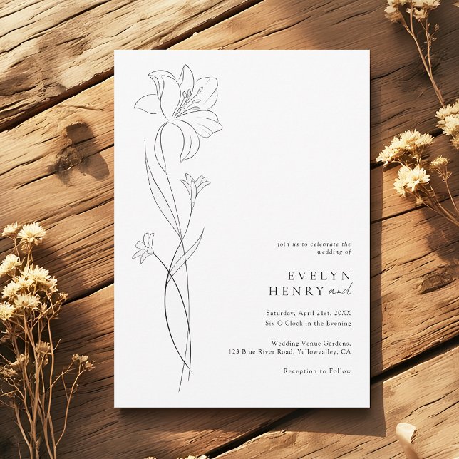 Boho Modern Wildflower Drawing Line Art Wedding Einladung (Von Creator hochgeladen)