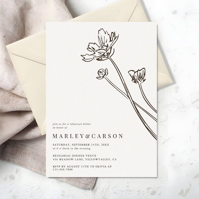 Boho-Modern-Wildflower-Hochzeitsprobe-Dinner Einladung (Von Creator hochgeladen)