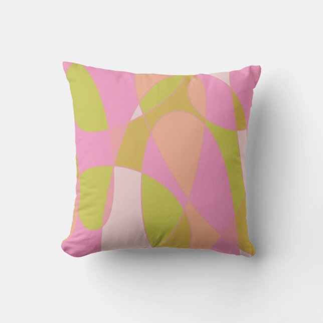 Boho Moderne Abstrakte Kunst | Pink Lime Green Kissen (Vorderseite)