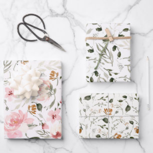 Boho moderne Aquarellblüte Geschenkpapier Set
