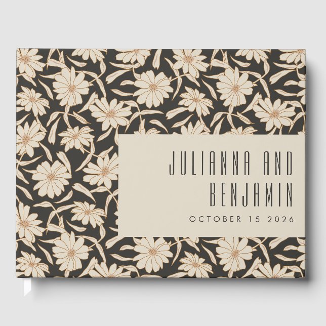 Boho Moderne botanische Black Ivory Custom Wedding Gästebuch (Vorderseite)
