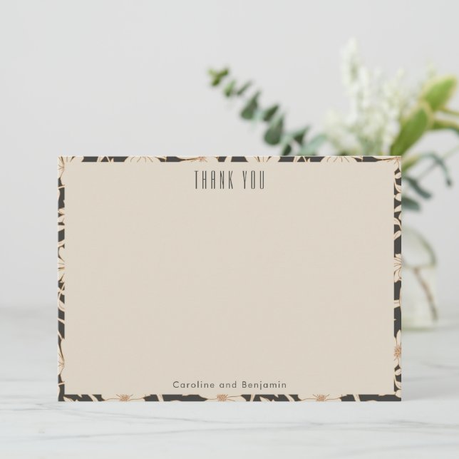 Boho Moderne Botanische Schwarze Brautpaarung Dankeskarte (Stehend Vorderseite)